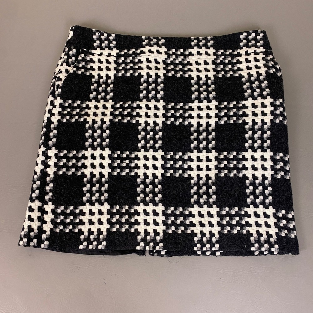 Merona Skirt Womens Size 16 Black White Plaid Wool Blend A-Line Mini Lined